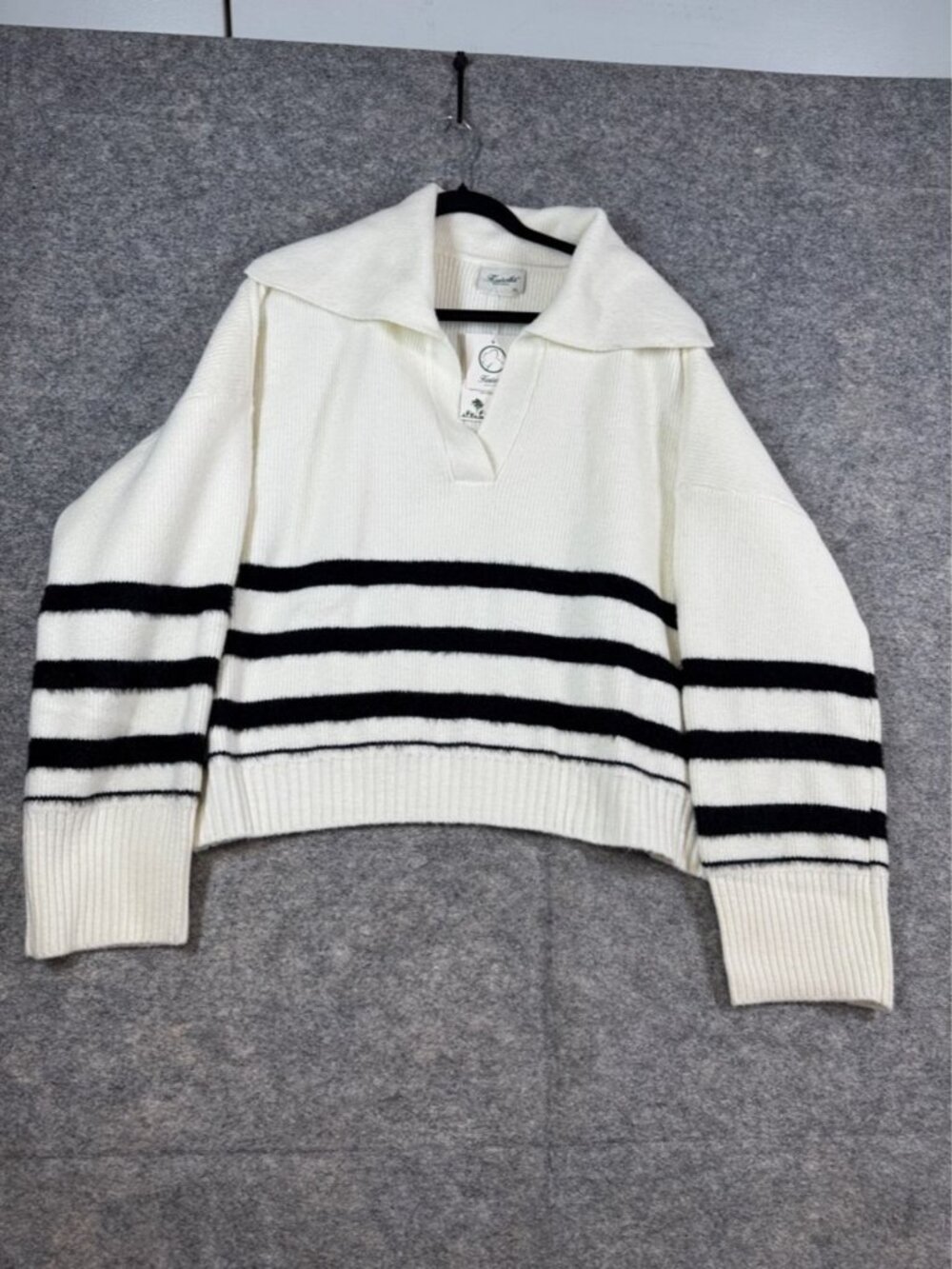 Kuwalla Black White Striped Sweater Pullover XL Collared Preppy Knit Minimalist - Picture 2 of 14